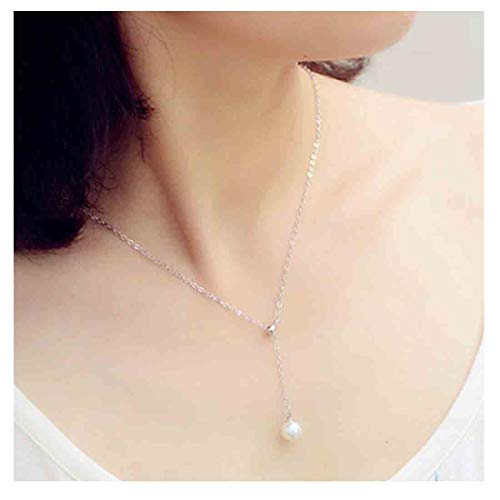 Olbye Pearl Pendant Necklace Silver Drop Necklace Choker Unique Necklace Jewelry for Women and Girls (Silver)