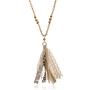 RIAH FASHION Bohemian Tassel Pendant Long Statement Necklace - Faux Suede Leather Fringe, Lace Charm Sparkly Crystal Natural Stone, Boho Wood Bead Long Chain