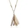 RIAH FASHION Bohemian Tassel Pendant Long Statement Necklace - Faux Suede Leather Fringe, Lace Charm Sparkly Crystal Natural Stone, Boho Wood Bead Long Chain