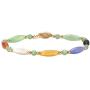 14K Yellow Gold Genuine Multicolor Jade Beaded and Barrel Strand Bracelet (5mm), Fish Hook Clasp, 7.5 inches