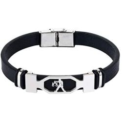 NC Leather Bracelet for Women Mens, Stainless Steel Friendship Teen Girls Bracelets of Charm Couples 12 Constellations Black Bracelet Jewelry