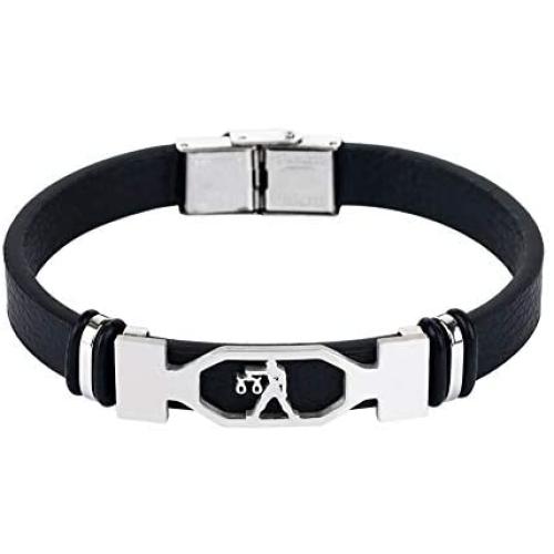 NC Leather Bracelet for Women Mens, Stainless Steel Friendship Teen Girls Bracelets of Charm Couples 12 Constellations Black Bracelet Jewelry
