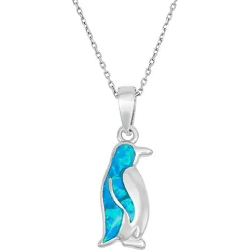 Sterling Silver Created Blue Opal Penguin Pendant with 18'' Chain Sterling Silver Created Blue Opal Penguin Pendant with 18'' Chain