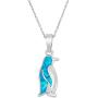 Sterling Silver Created Blue Opal Penguin Pendant with 18'' Chain