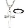 GUNGNEER Silvertone Ankh Cross Necklace Symbol of Protection Pendant Key of Life Jewelry Stainless Steel Keel Chain GUNGNEER Silvertone Ankh Cross Necklace Symbol of Protection Pendant Key of Life Jewelry Stainless Steel Keel Chain