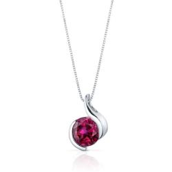 Peora Created Ruby Bezel Pendant Necklace Sterling Silver 2.75 Carats