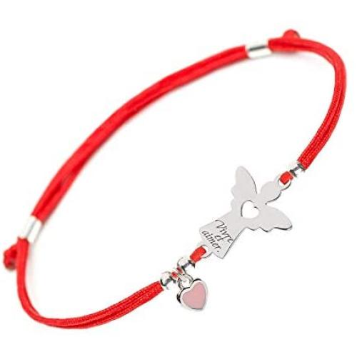 SOLOMIYA Guardian Angels Protective Bracelet - Praying Angel Silver Charm - Inspirational Handmade Bangle - Evil Eye Protection String - Red Rope for Women Girls Boy Teen Sister (Wings)