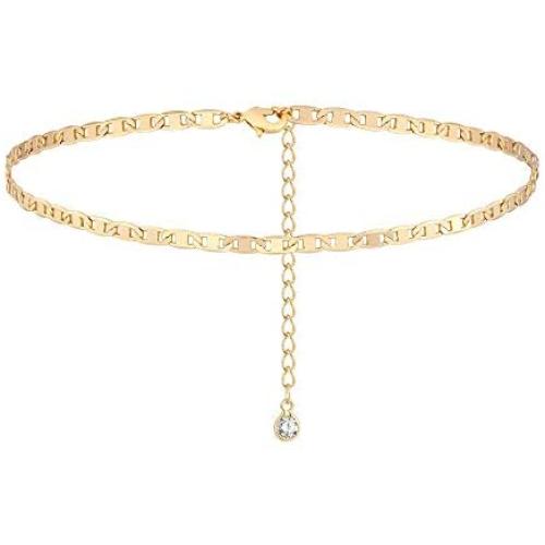 WEARON Paperclip Choker Short Necklace for Women Personalized Layered Necklaces 14k Gold Dainty Adjustable Simple Choker Necklaces Small Sequins Flat Necklaces