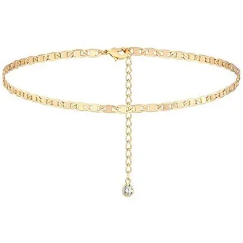 WEARON Paperclip Choker Short Necklace for Women Personalized Layered Necklaces 14k Gold Dainty Adjustable Simple Choker Necklaces Small Sequins Flat Necklaces