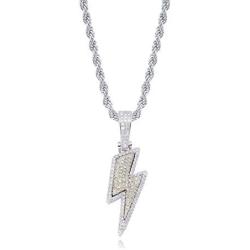 JINAO Hip Hop Lightning Bolt Design Pendant 18k Gold Plated Iced Out CZ Pendant Necklace with Micropave Simulated Diamond for Men Women