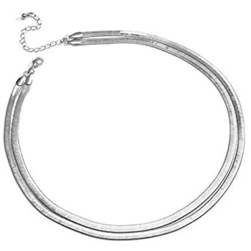 Gold Silver Italian Stainless Steel Flat Double Snake Herringbone Collar Chain Choker Collette Layered Clavicle Necklaces for Women Girls Classic Jewelry Gold Silver Italian Stainless Steel Flat Double Snake Herringbone Collar Chain Choker Collette Layered Clavicle Necklaces for Women Girls Classic Jewelry