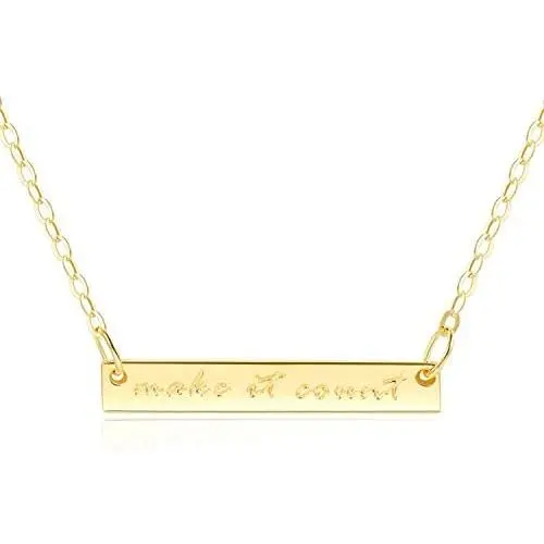 Bar Necklace [Horizontal “Believe It Bar” Inspirational Jewelry] Sterling Silver Plated 18” - Engraved with Make it Count