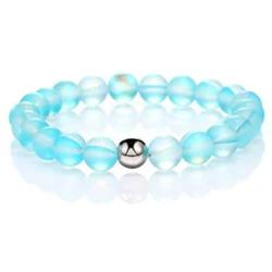 4Pcs Mermaid Beaded Stretchable Bracelet Handwoven Round Glass Bead Bracelets 8mm Multicolor Matte Beads Elastic Chains Shining Moonstone Beads Wristband for Women Girl Valentines Jewelry