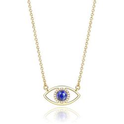 KISSPAT Dainty Eye Necklace for Girls 14K Gold Plated Natural Gemstone Bar Pendant