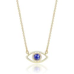 KISSPAT Dainty Eye Necklace for Girls 14K Gold Plated Natural Gemstone Bar Pendant