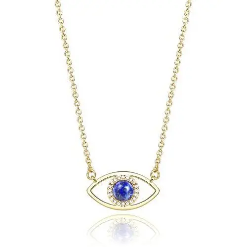 KISSPAT Dainty Eye Necklace for Girls 14K Gold Plated Natural Gemstone Bar Pendant KISSPAT Dainty Eye Necklace for Girls 14K Gold Plated Natural Gemstone Bar Pendant