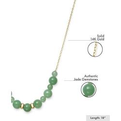 14k Yellow Gold Natural Green Jade Necklace, 18''