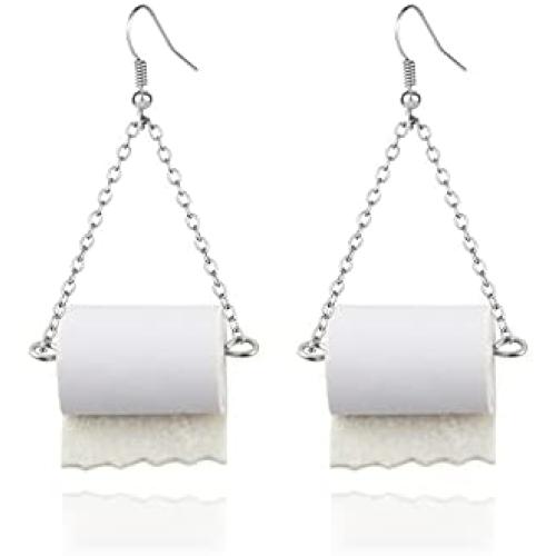 Handmade Toilet Paper Hook Earrings Funny Acrylic Toilet Paper Drop Earrings Jewelry for Women Teen Lightweight Toilet Paper Jewelry