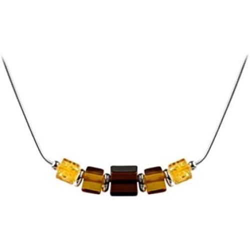 Sterling Silver Multicolor Amber Cube Necklace 18 Inches