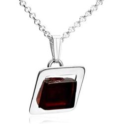 Ian and Valeri Co. Cherry Amber Sterling Silver Modern Square Pendant Necklace Chain 18''