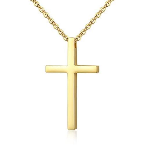 REVEMCN Gold Silver Black Cross Necklace, Simple Stainless Steel Cross Pendant Necklace for Men Women Kids 18-24 Inches Chain