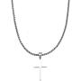 Double Rainbow Jewelry 16''-36'' Mens Stainless Steel Unisex Silver Plain Cross Pendant 3.5MM Rolo Pearl Box Chain Necklace Link
