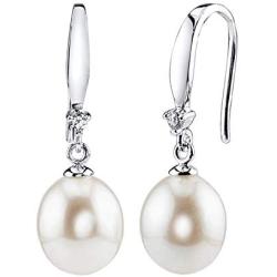Freshwater Cultured Pearl Earrings for Women Sterling Silver Dangle Earring with Cubic Zirconia - THE PEARL SOURCE