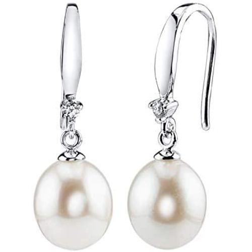 Freshwater Cultured Pearl Earrings for Women Sterling Silver Dangle Earring with Cubic Zirconia - THE PEARL SOURCE