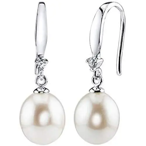 Freshwater Cultured Pearl Earrings for Women Sterling Silver Dangle Earring with Cubic Zirconia - THE PEARL SOURCE Freshwater Cultured Pearl Earrings for Women Sterling Silver Dangle Earring with Cubic Zirconia - THE PEARL SOURCE