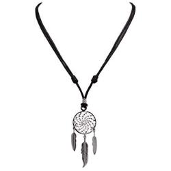BlueRica Dreamcatcher Pendant on Adjustable Black Rope Cord Necklace (Chrome)