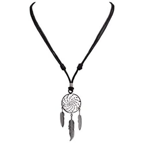 BlueRica Dreamcatcher Pendant on Adjustable Black Rope Cord Necklace (Chrome)