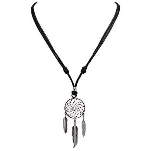 BlueRica Dreamcatcher Pendant on Adjustable Black Rope Cord Necklace (Chrome) BlueRica Dreamcatcher Pendant on Adjustable Black Rope Cord Necklace (Chrome)