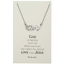 Joyfulle Heart Cross Greater than High Lows Necklace, Minimalist Charm with White Quote Card, New Beginnings Symbol Heart with Cross, Christian Jewelry, Gift Giving Ready Package - 100% Handmade