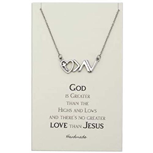 Joyfulle Heart Cross Greater than High Lows Necklace, Minimalist Charm with White Quote Card, New Beginnings Symbol Heart with Cross, Christian Jewelry, Gift Giving Ready Package - 100% Handmade