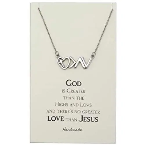 Joyfulle Heart Cross Greater than High Lows Necklace, Minimalist Charm with White Quote Card, New Beginnings Symbol Heart with Cross, Christian Jewelry, Gift Giving Ready Package - 100% Handmade