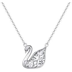 Agvana 14K Solid White Gold Diamond Swan Dainty Pendant Necklace Fine Jewelry Anniversary Birthday Gifts for Women Teen Girls Sister Lover Wife Mom Grandma Her Yourself, 16+2 Inch Extender