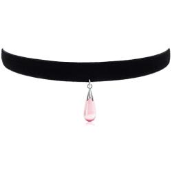 Cute Womens Necklace Choker Black Velvet Vintage Collar Necklace with Pink Opal Water-Drop for Girls Kids Teen