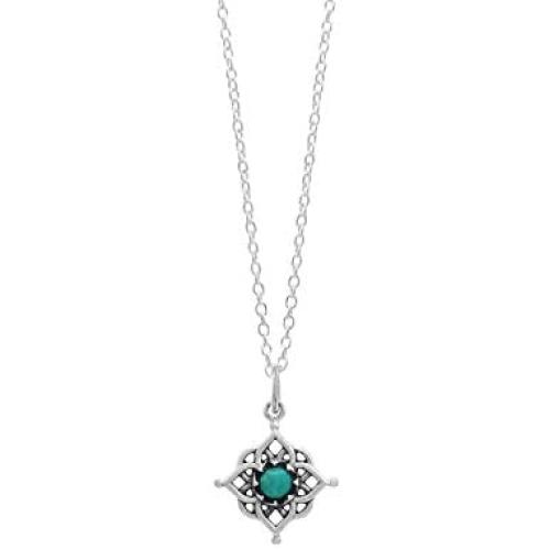 Boma Jewelry Sterling Silver Filigree Turquoise Flower Pendant Necklace, 18 Inches