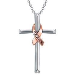 PEIMKO 925 Sterling Silver Breast Cancer Survivor Necklace for Women, Faith Hope Love Infinity Daisy Flower Cross Pendant Necklace Jewelry Birthday Gifts for Women