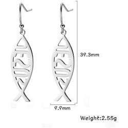 VASSAGO Jesus Fish Ichthys Faith Symbol Hook Earring Hollow Out Design Stainless Steel Drop Dangle Earrings for Women Girls