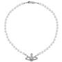 ytchmibb White Pearl Bead Necklaces Crystal Rhinestone Saturn Planet Necklace (Silver)