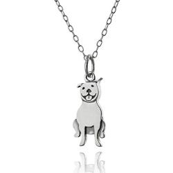 FashionJunkie4Life Sterling Silver Detailed Pit Bull Dog Charm Necklace, 18'' Cable Chain Pitbull