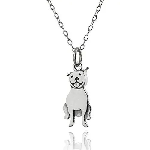 FashionJunkie4Life Sterling Silver Detailed Pit Bull Dog Charm Necklace, 18'' Cable Chain Pitbull