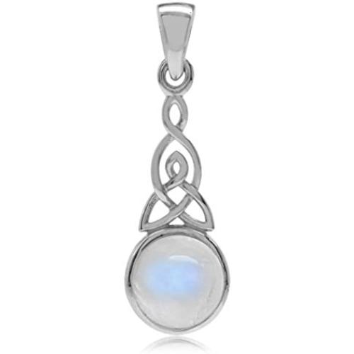 Silvershake Natural Moonstone 925 Sterling Silver Triquetra Celtic Knot Pendant