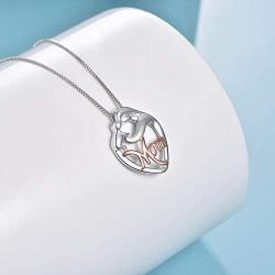 LUHE 925 Sterling Silver Mother and Child Love Heart Pendant Necklace Jewelry Gifts for Grandmother Mom Daughter Wife
