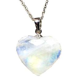 Heart Moonstone Pendant Necklace, Natural Moonstone Jewelry For Woman Lady Blue Light Crystal 15x6mm Beads 925 Silver Chains AAAAA
