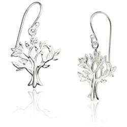 Big Apple Hoops - Mothers Day High Polish Sterling Silver Happy Tree of Life for Luck and Love Drop Dangle Earrings Made from Real 925 Sterling Silver Unique Design Jewelry Modern Fashion Gift for Women