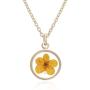 BONALUNA Pressed Flower Circle Frame Pendant with Yellow Gold Plated Necklace