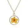 BONALUNA Pressed Flower Circle Frame Pendant with Yellow Gold Plated Necklace