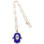 Mava Art Gold Plated Blue Enamel Hamsa Hand Necklace for Women 18K Plated Chain Evil Eye Jewelry